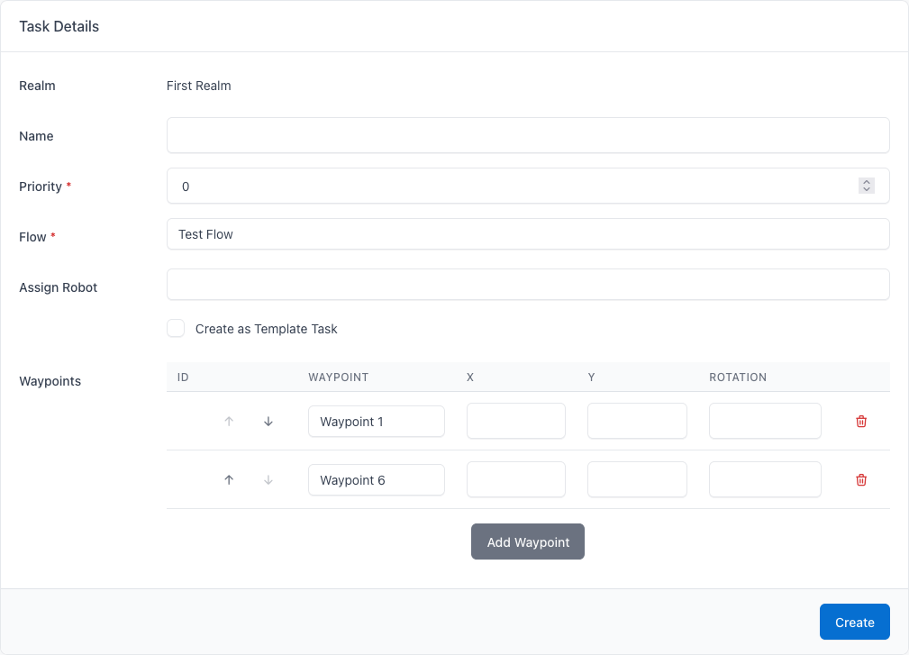Screenshot of creating a new task