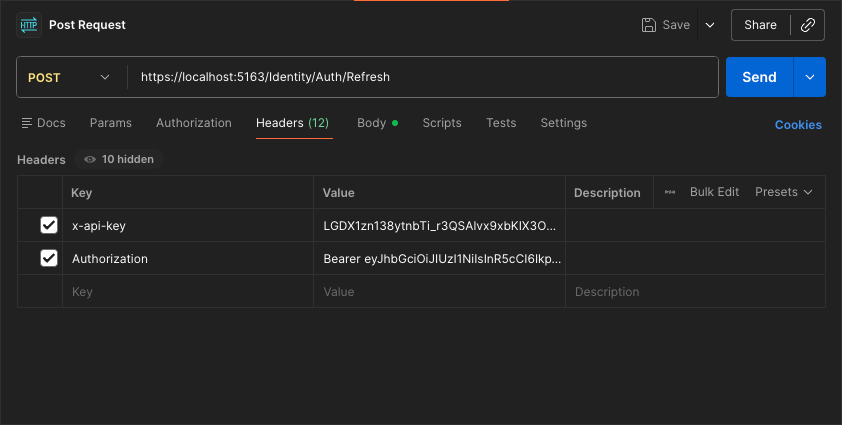 Screenshot of adding the headers