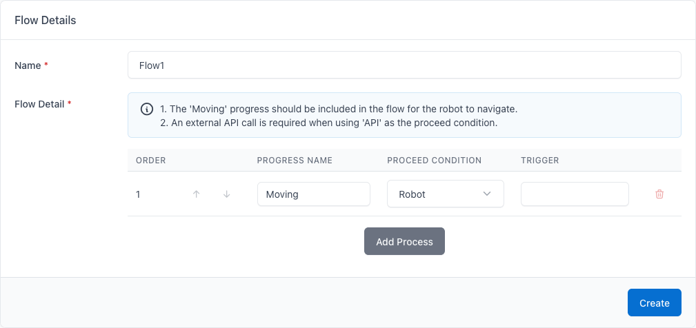 Screenshot of the flow creation page